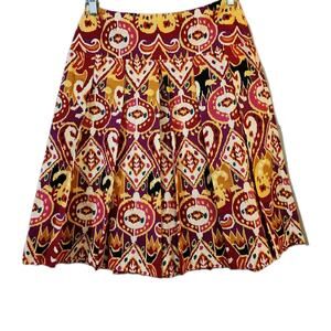Harolds Womens Pleated A-Line Skirt Size 6 Red Yellow Geometric Pattern Canvas